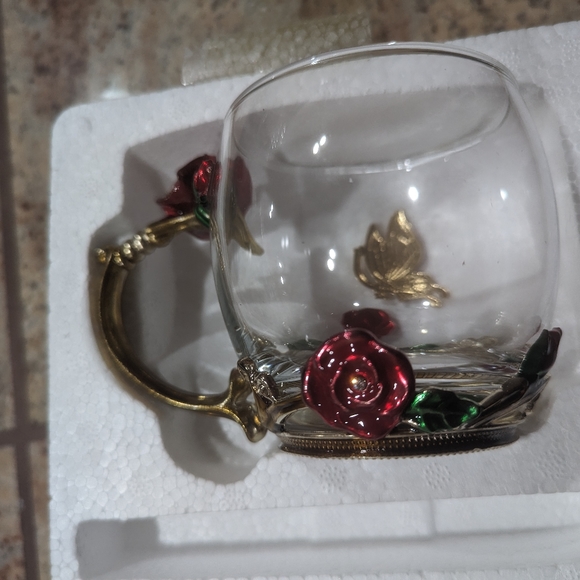 NWOT Red Rose & Butterfly Tea/Coffee Mug W/Silver Spoon - Picture 4 of 6